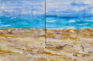 Semi Abstract Contemporary Seascape Diptych - watercolour on paper